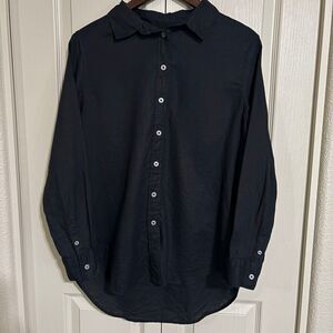 Quince Women’s Black 100% Linen Button Front Shirt Blouse Long Sleeve Medium